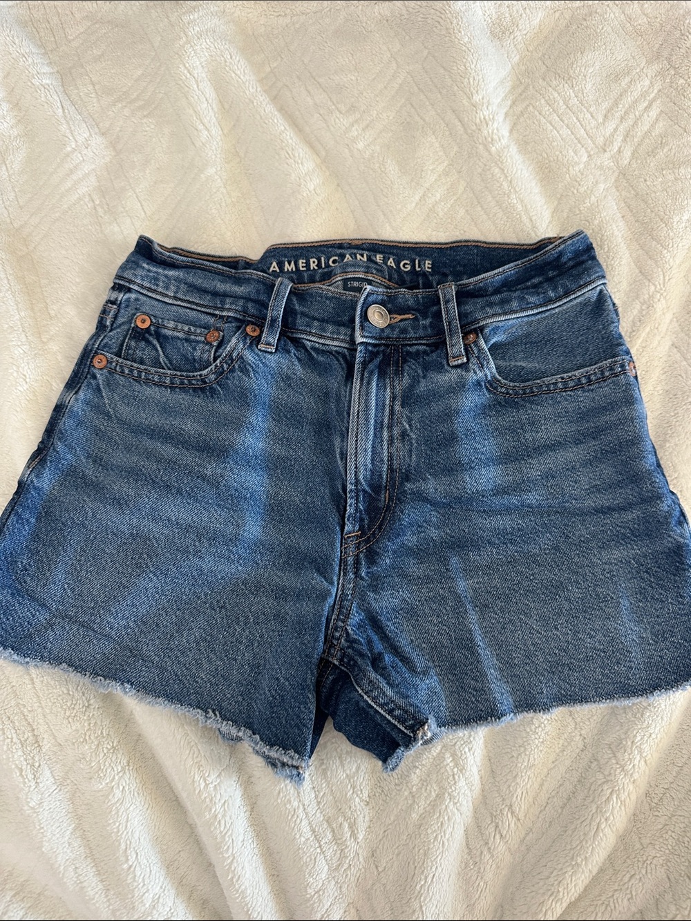 American Eagle Outfitters Blue Raw-Hem Strigid Denim Shorts